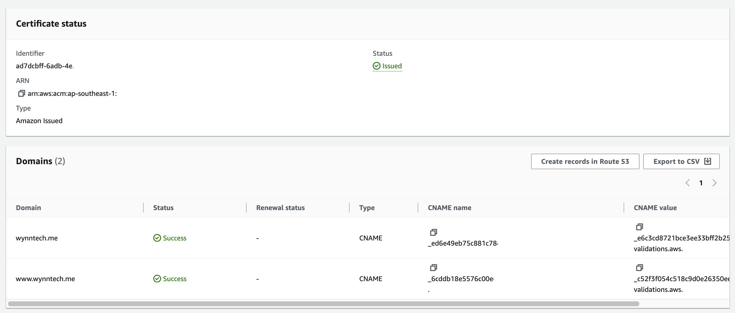 issued Setup Your Own Secure Website on AWS using AWS Route 53, and Certificate Manager