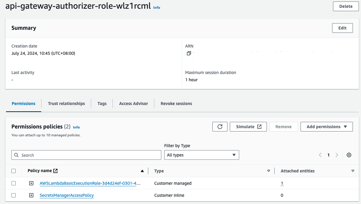 API Gateway Authorizer Lambda Role